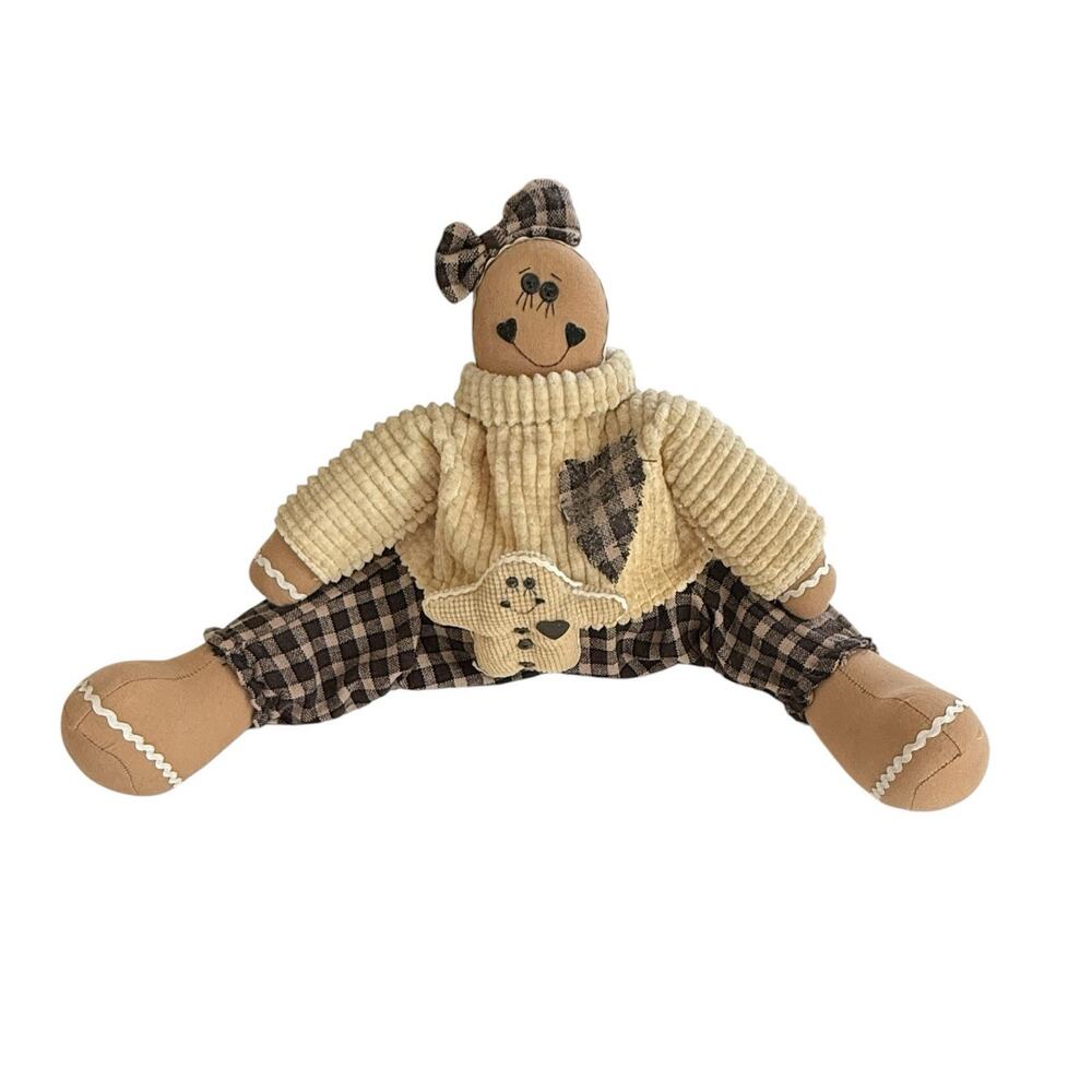 Christmas Gingerbread Plush 12” Doll Vintage Girl Soft Sweater Plaid Pants Toy